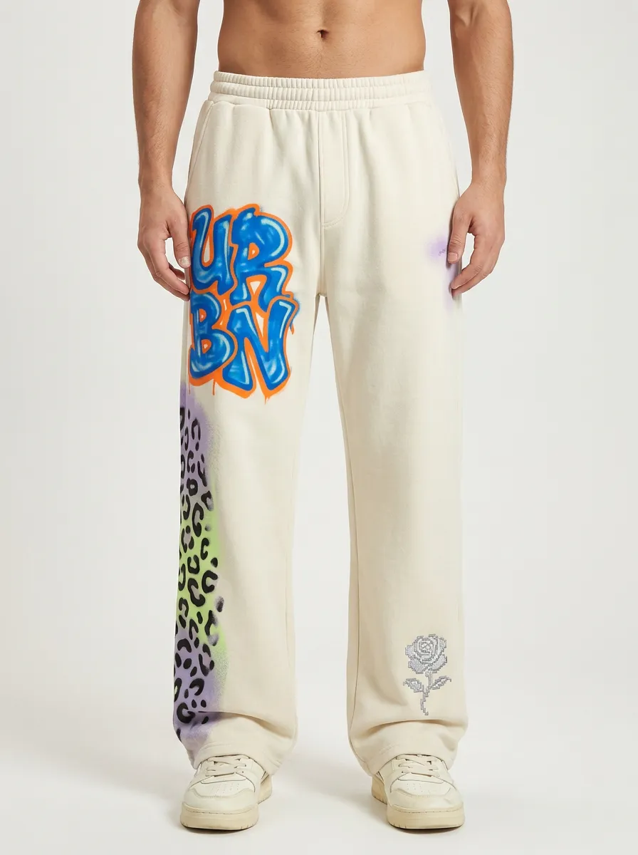Men's Streetwear Urban Graffiti Leopard Rose Printed Sweatpants