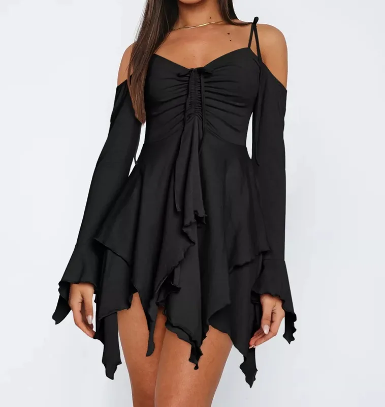 Plus Size Ruffle-Hem Tie-Shoulder Mini Dress