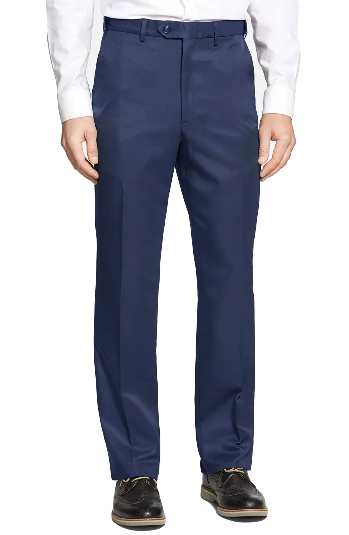 Poplin Flat Front Short Rise Adjustable Waist Relaxed Fit Trousers