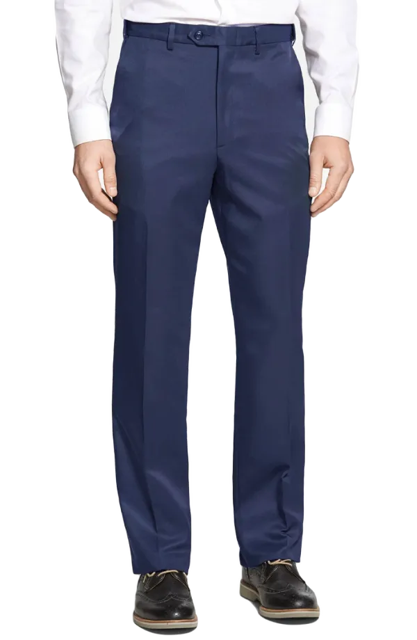 Poplin Flat Front Short Rise Adjustable Waist Relaxed Fit Trousers