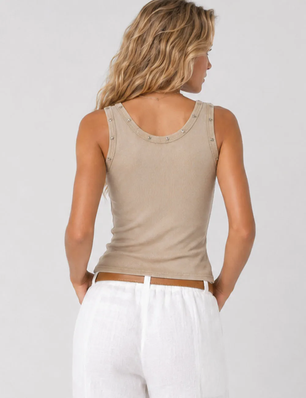 Chic Star Stud Ribbed Tank Top