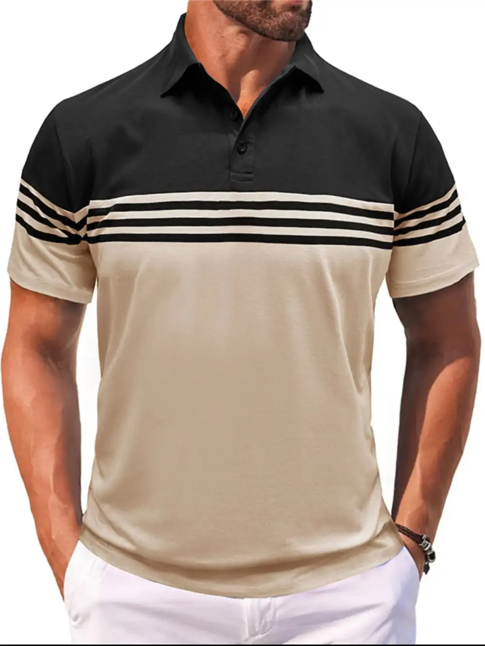 Striped Contrast Detail Collared Polo Shirt