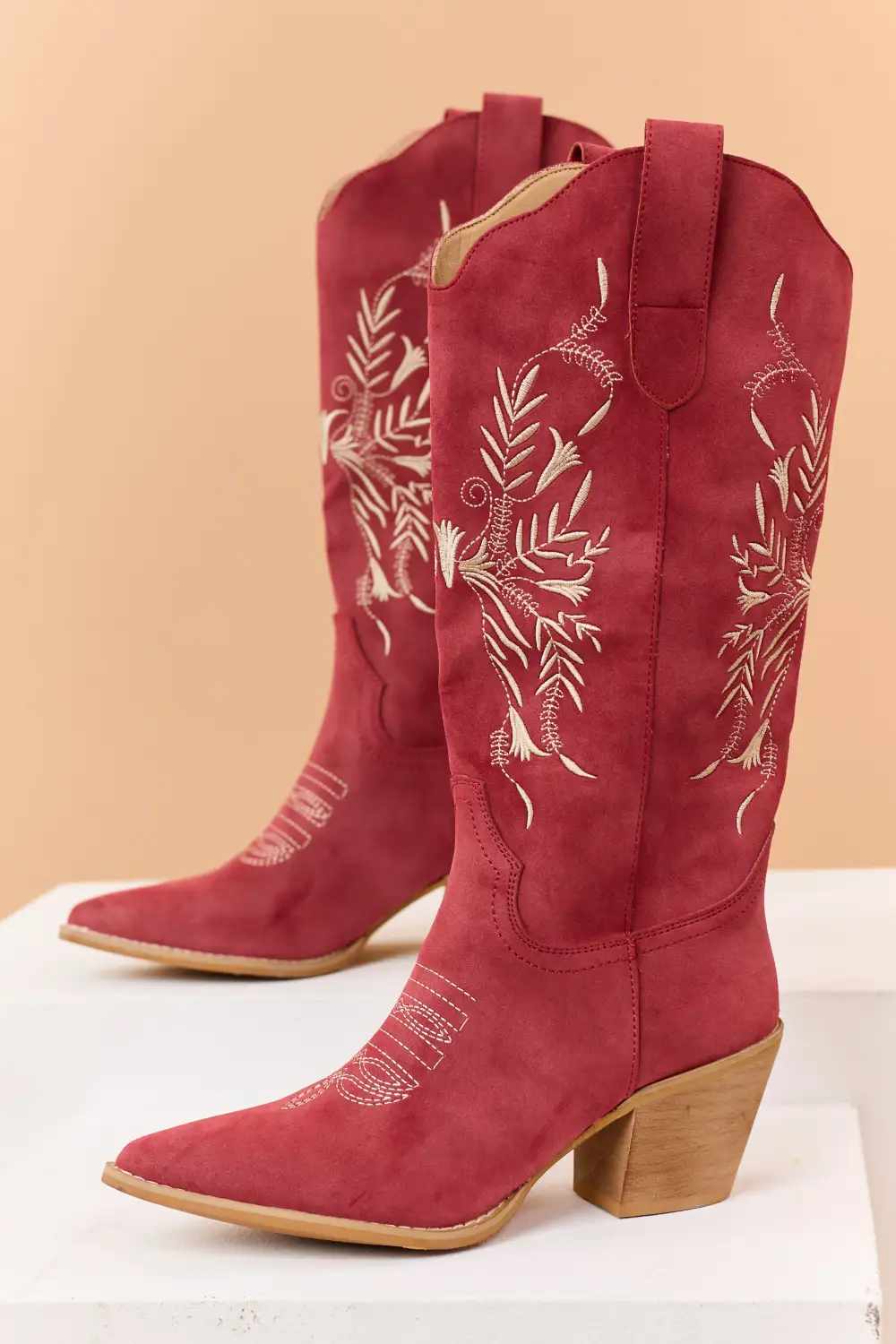 Ruby Faux Suede Floral Embroidered Western Boots