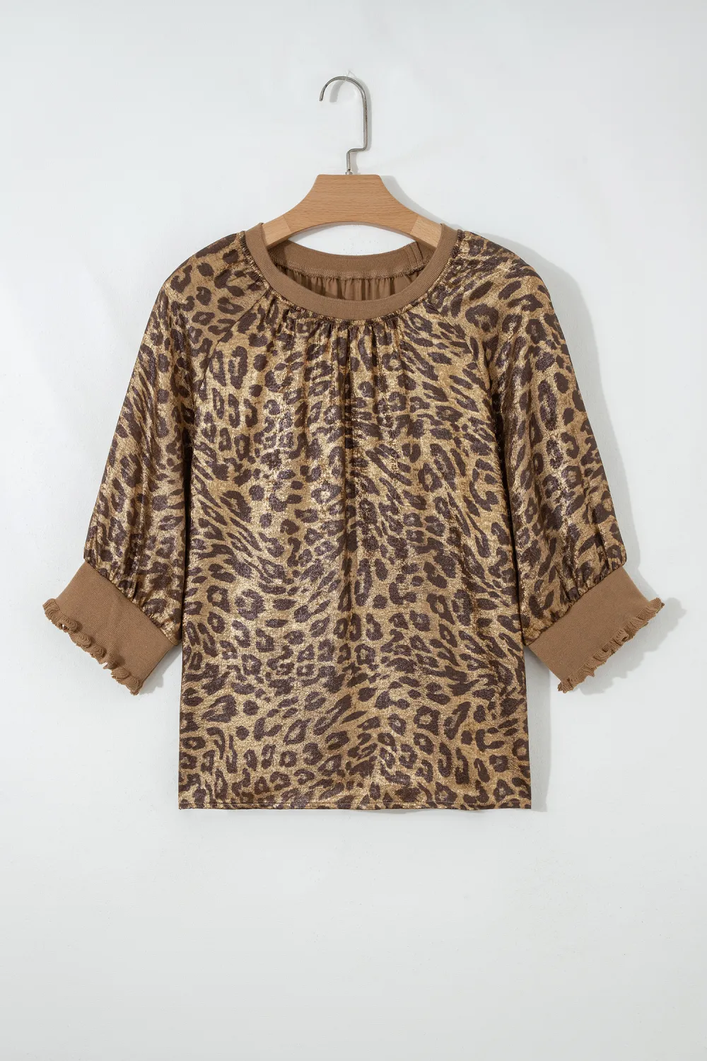 Gold Half Sleeve Metallic Leopard Blouse