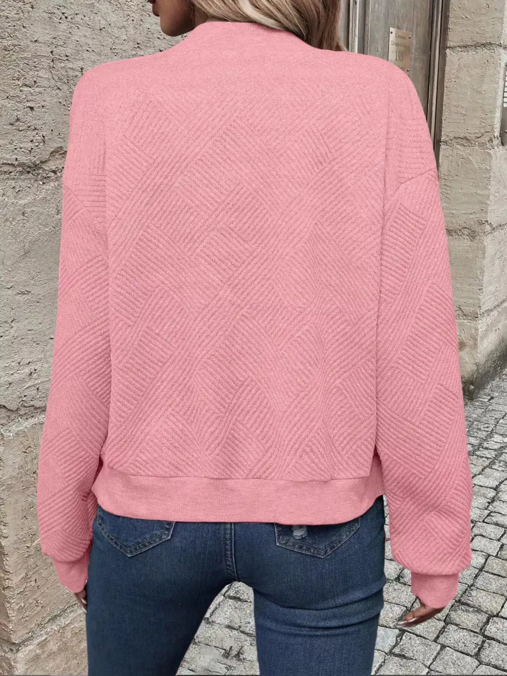 Plus Size Zip-Up Long Sleeve Textured Jacket