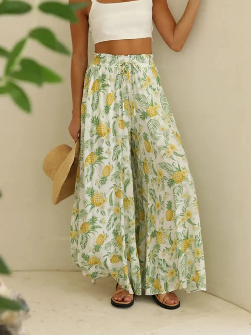 Printed Wide Leg Detail Pants