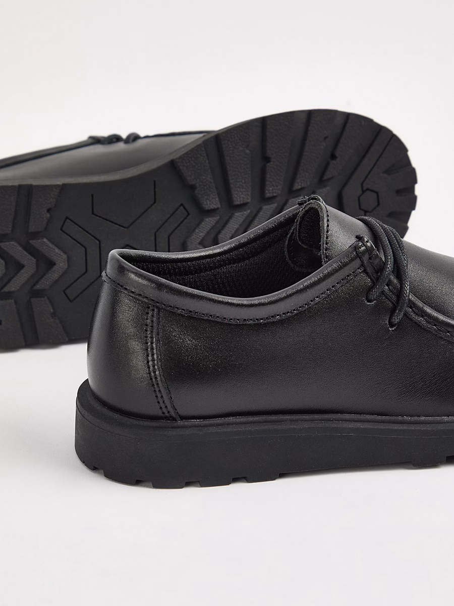 Black Leather Lace Up Moccasin School Shoes detail 2