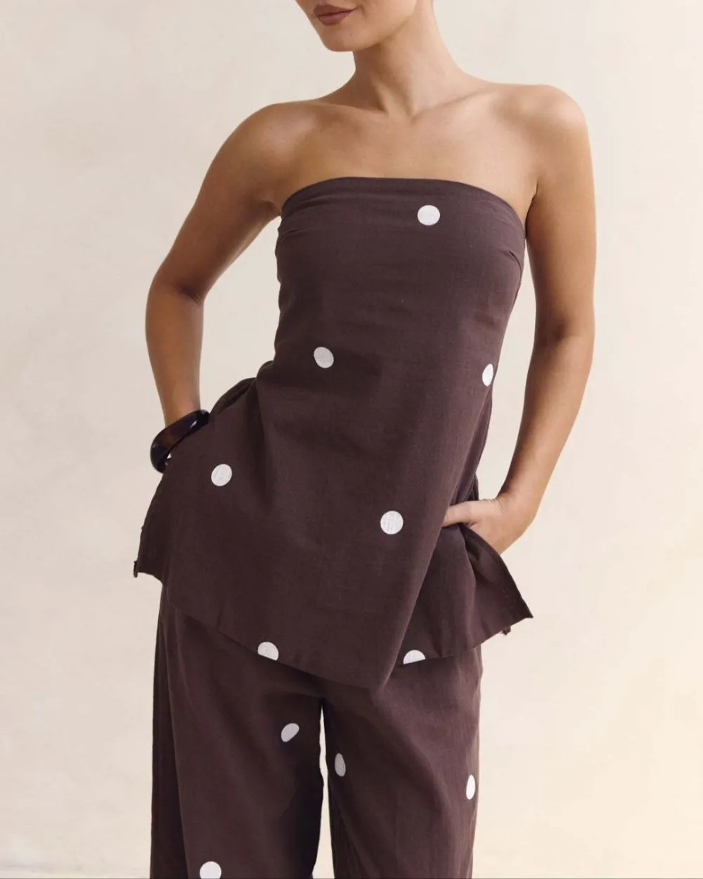 Strapless Polka Dot Top and Pants Set