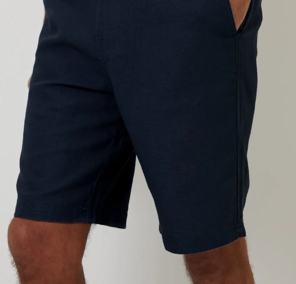 Navy Linen-Blend Shorts