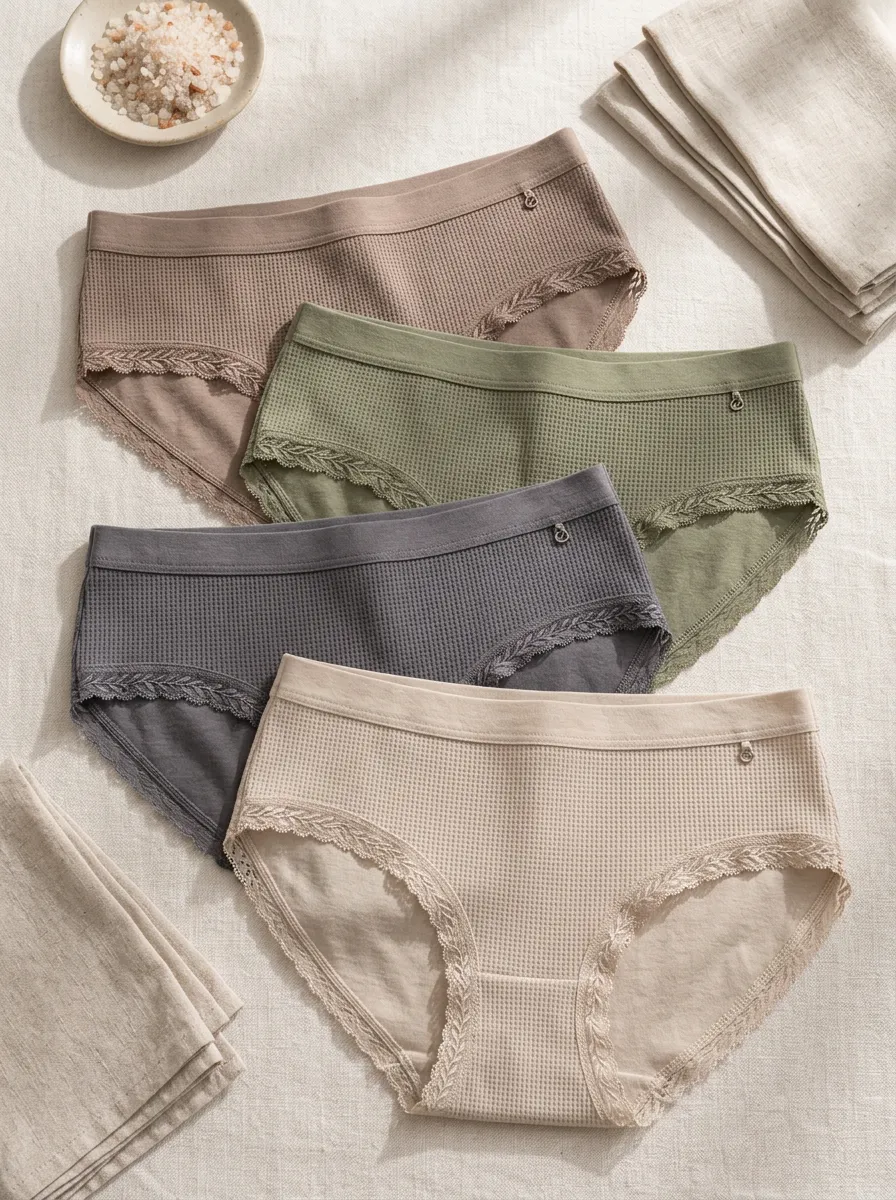 Women's Waffle Knit Lace Trim Solid Color Multi-pack Panties