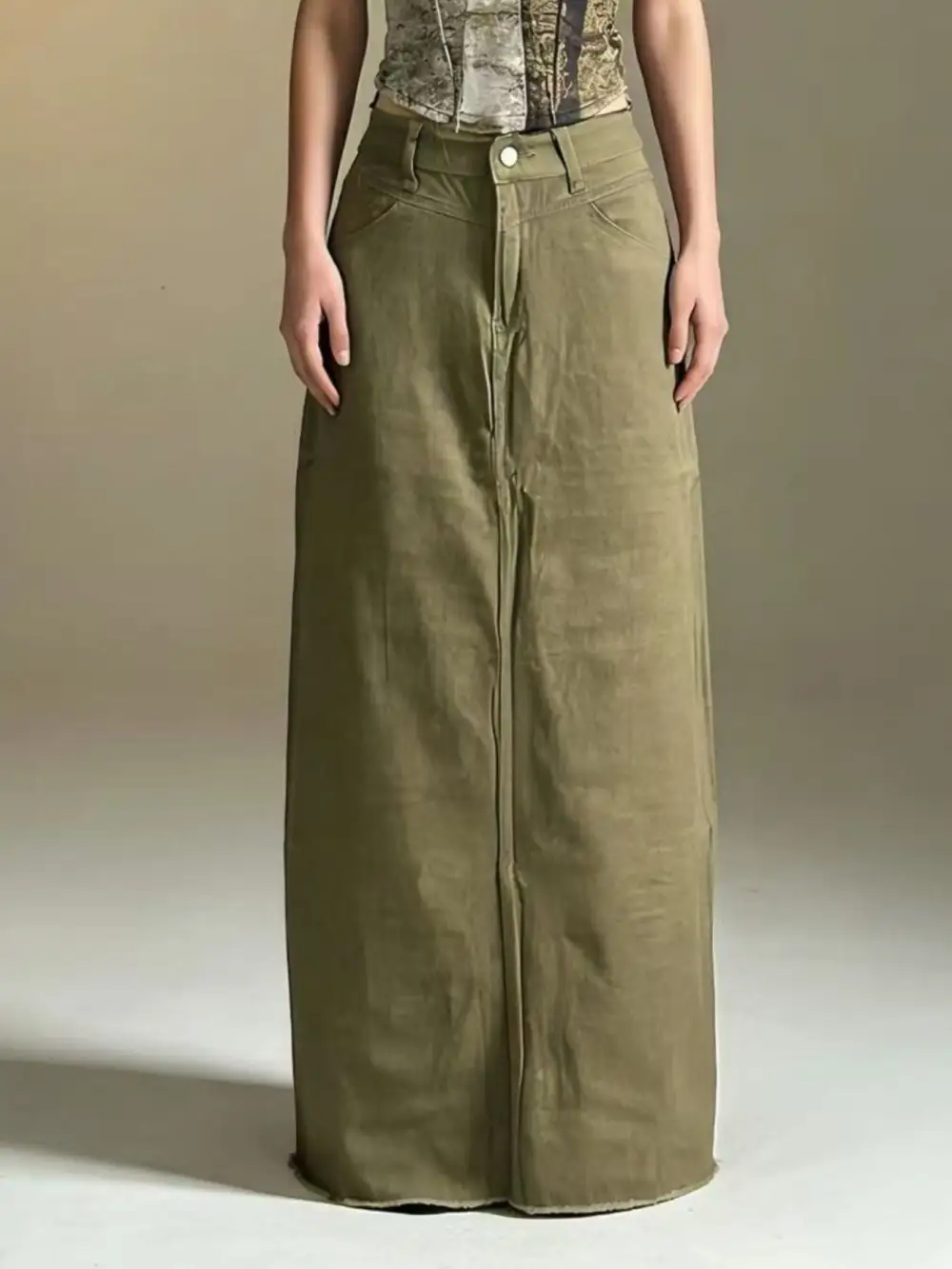 Raw Hem Maxi Skirt