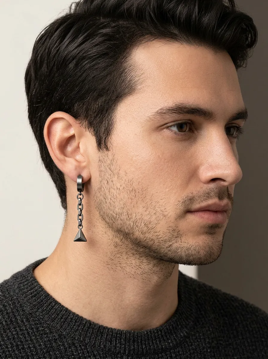 Men's Gothic Punk Geometric Triangle Chain Dangle Earring
