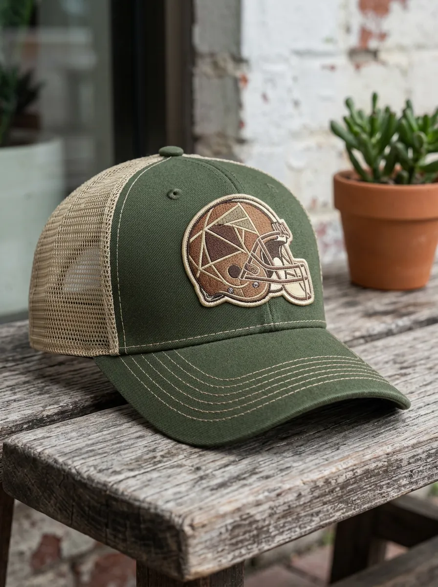 Men's Heritage Football Fan Geometric Helmet Embroidered Mesh Trucker Hat