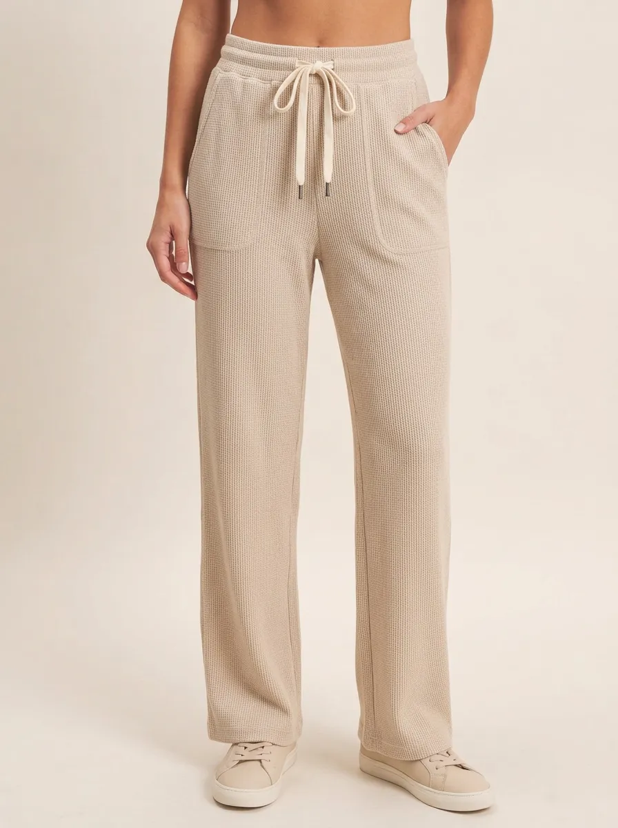 Women's Casual Waffle Knit Drawstring Lounge Pants