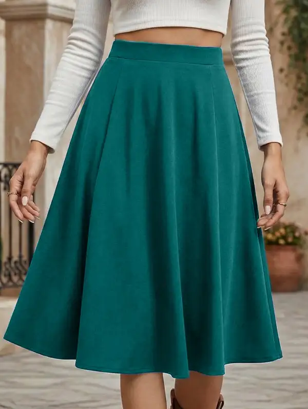 High Waist Pleated Midi Skirt