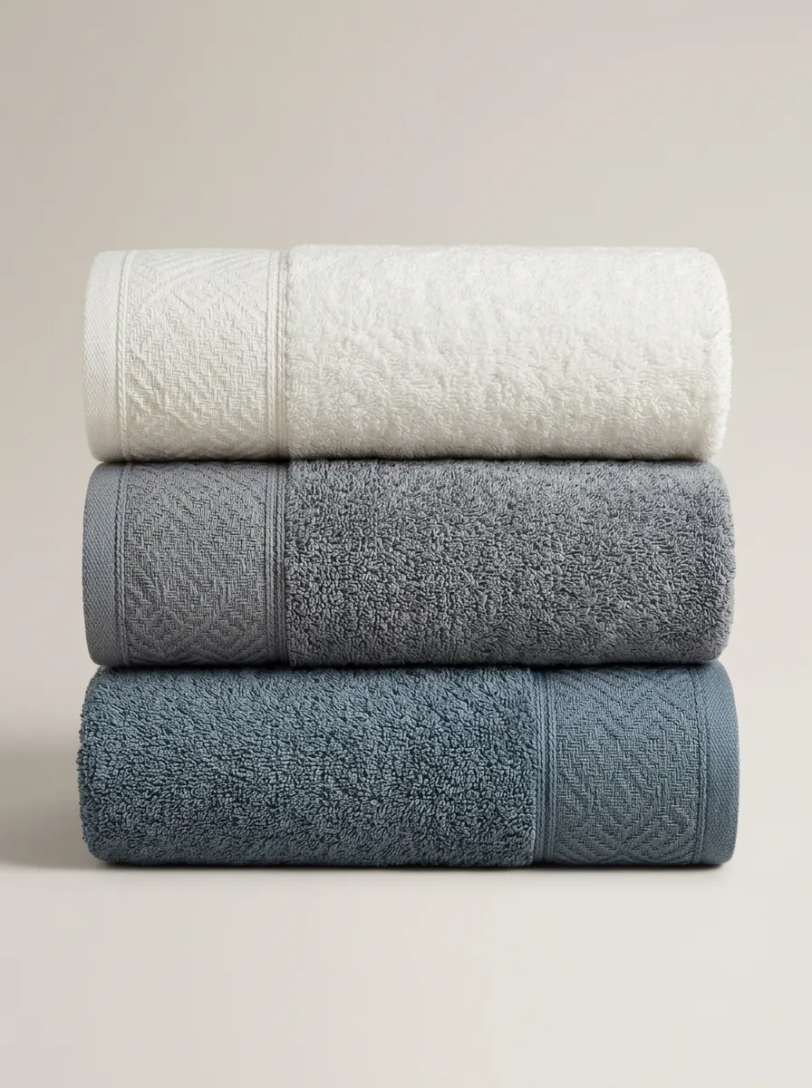 Classic Textured Geometric Three-Piece Towel Set