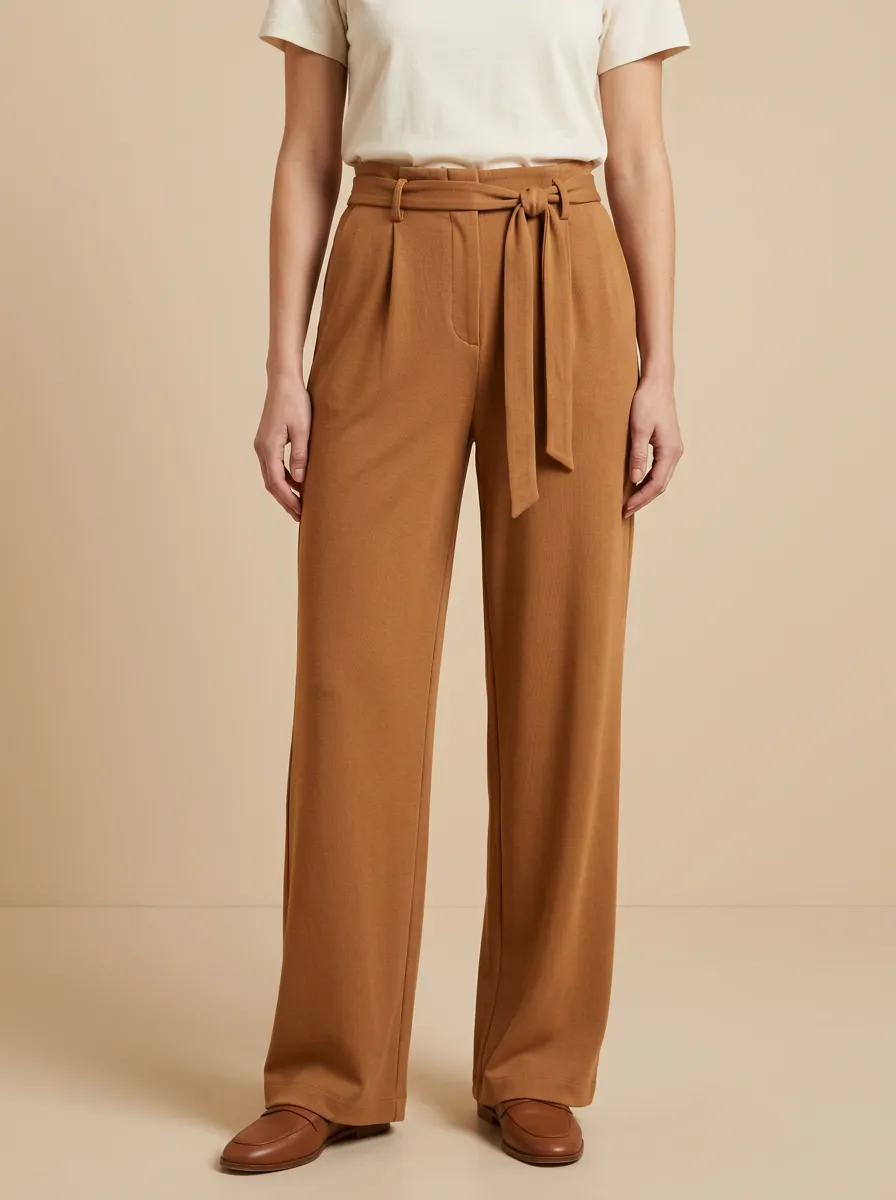 Clean Line Belted High Rise Wide Leg Pants