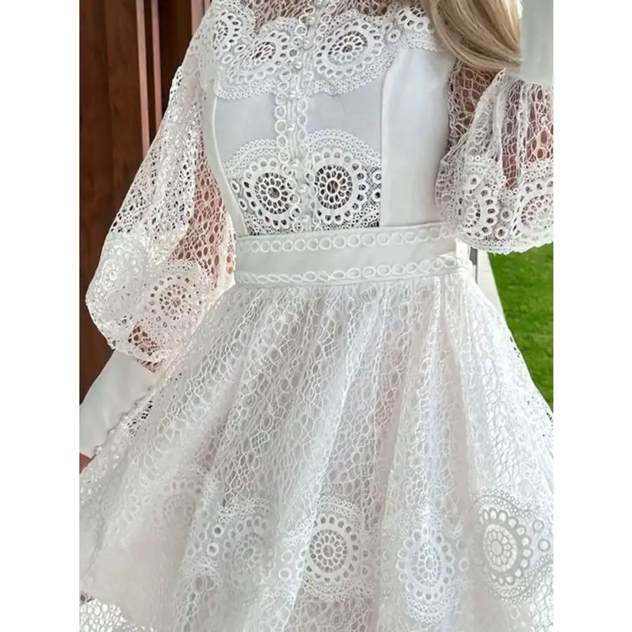 Soft Everyday Lace Lantern Sleeve Mini Dress