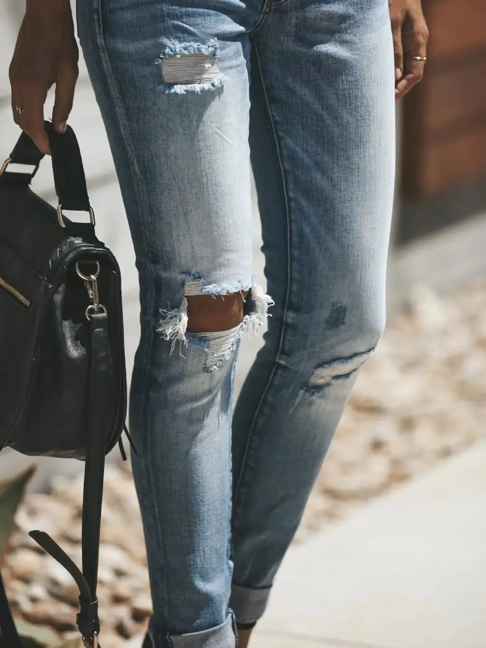 Skinny Distressed Button Denim Jeans
