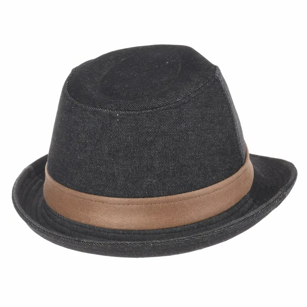 Cotton Faux Leather Fedora Hat