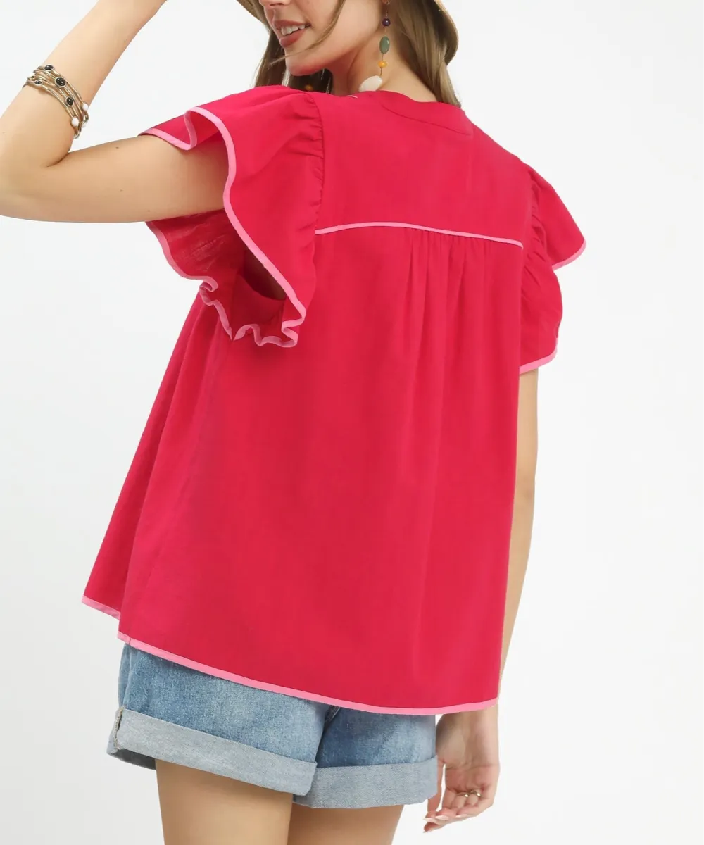 Flutter-Sleeve Babydoll Blouse