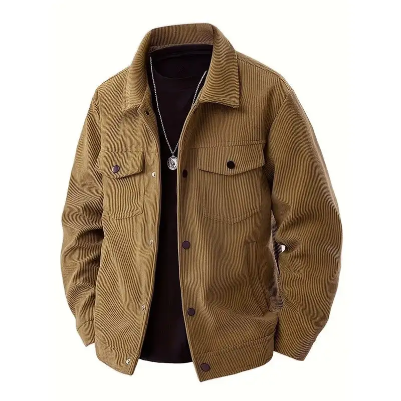 Lapel Corduroy Relaxed Outerwear Coat
