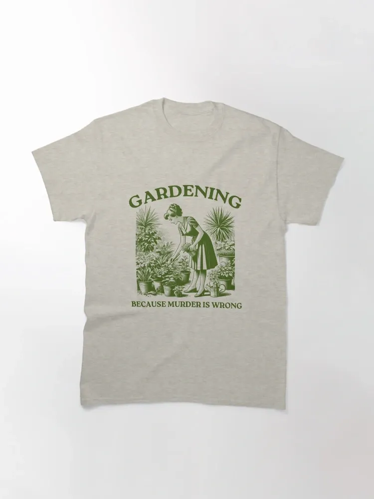Women's Casual Gardening Scene Print Crew Neck Short-Sleeve T-Shirt