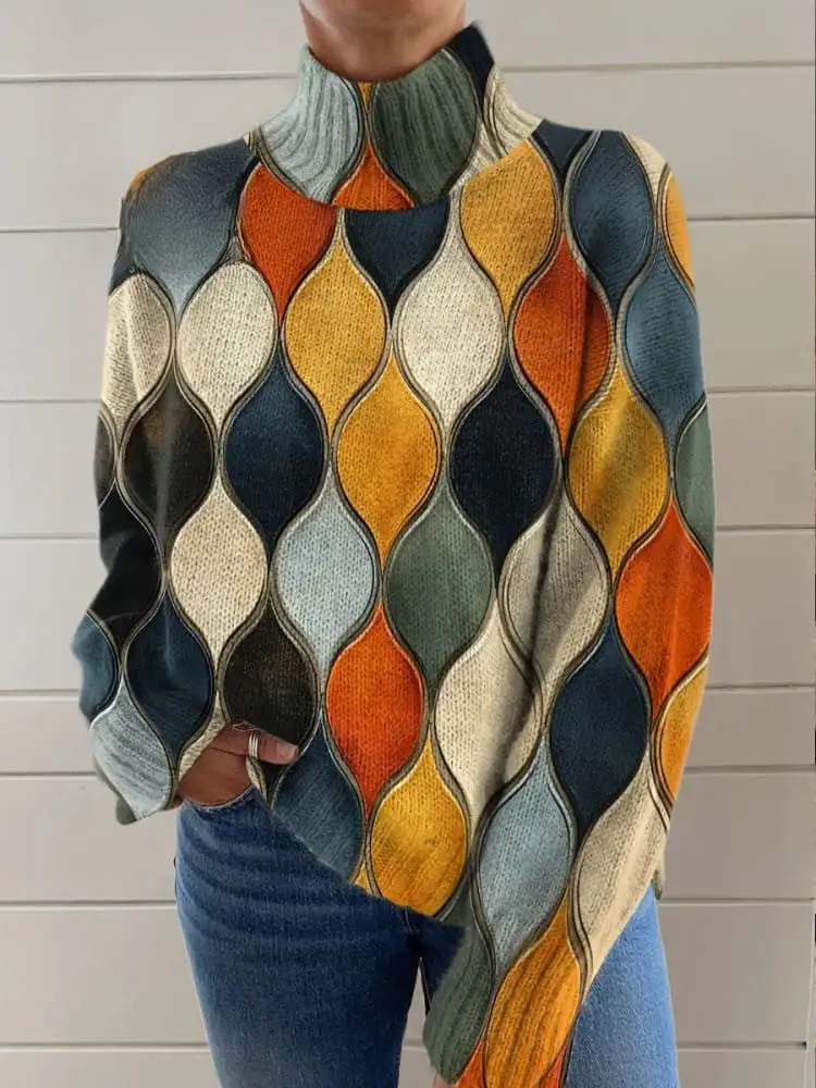 Abstract Pattern Knit Turtleneck