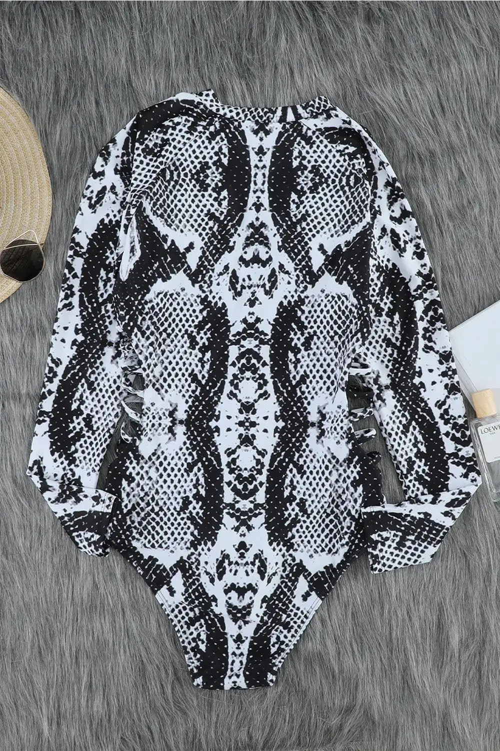 Leopard Print Zip Front Printed Long Sleeve One Piece Swimsuit Swimwear