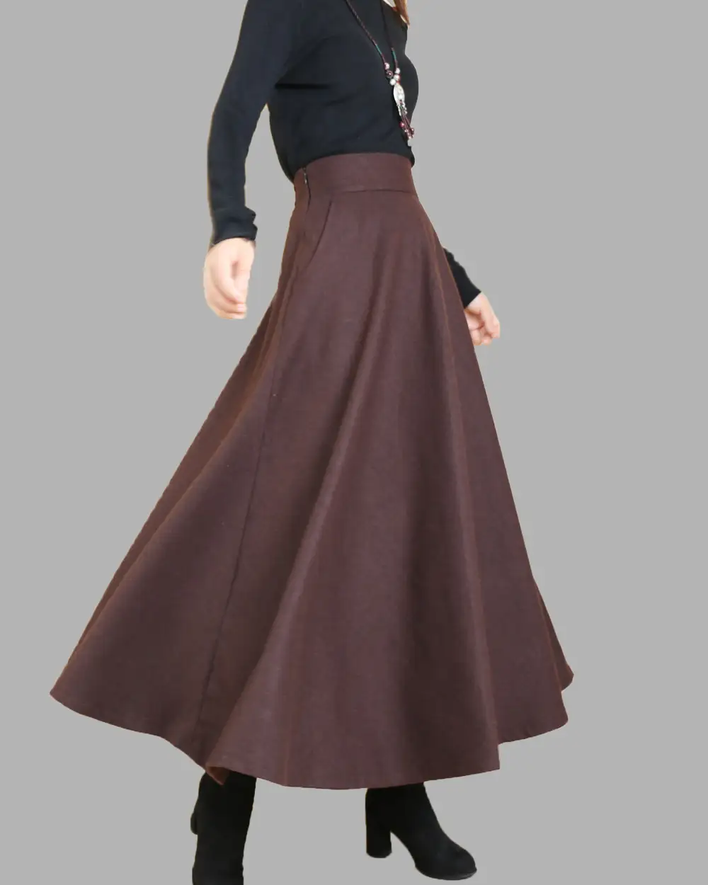 Everyday Pocketed Wool Flared Maxi Skirt