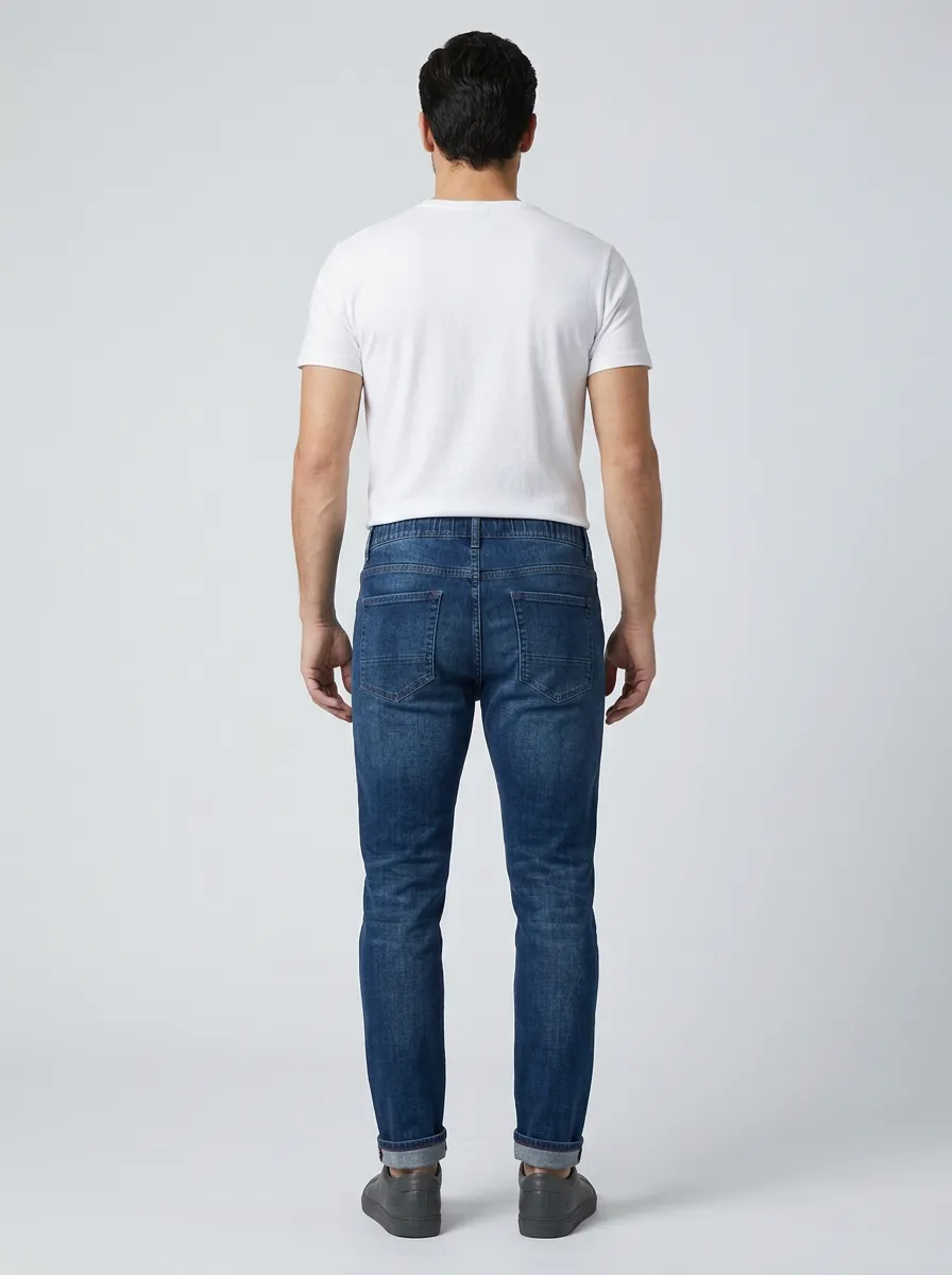 Men's Casual Drawstring Waist Slim Fit Stretch Jeans