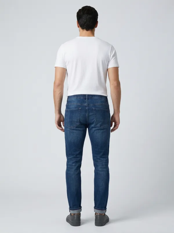 Men's Casual Drawstring Waist Slim Fit Stretch Jeans