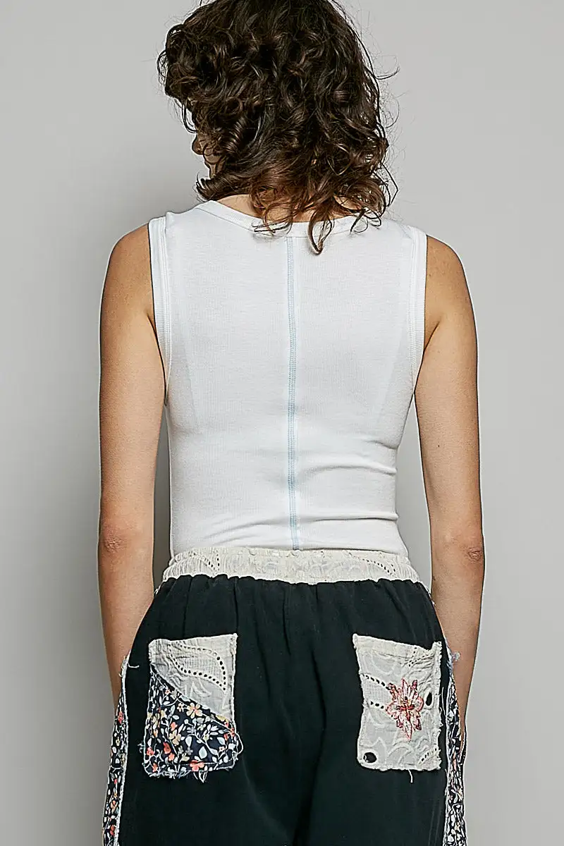 Colorful Button Round Neck Ribbed Tank