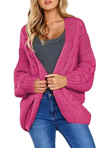 Womens Open Front Long Sleeve Chunky Knit Cardigan Sweaters Loose Outwear Coat