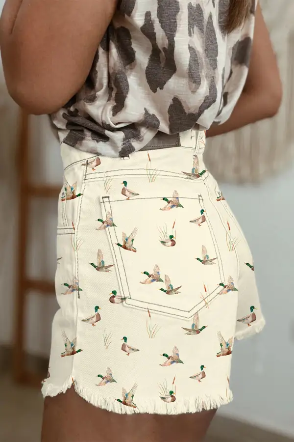 High Waist Frayed Denim Shorts