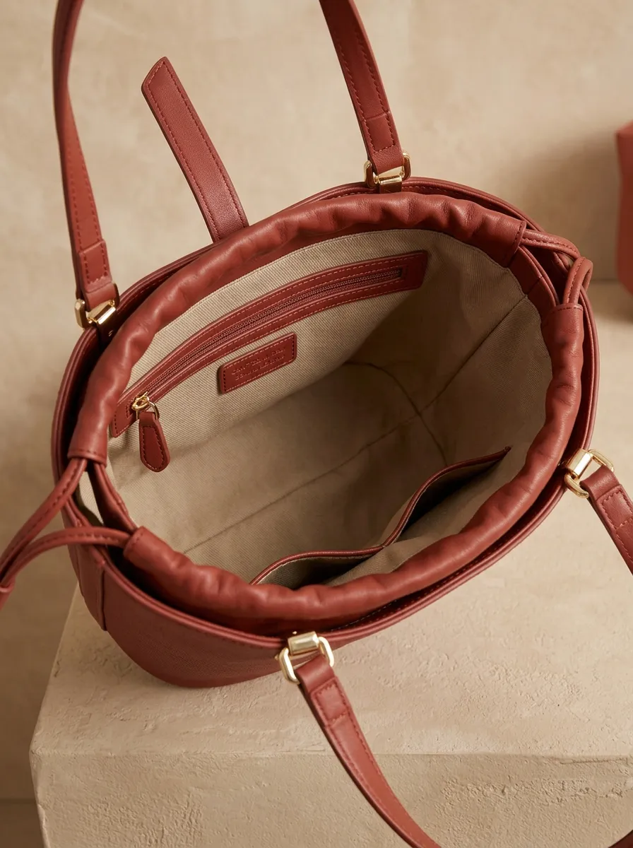 Women's Textured Drawstring Dual-Handle Bucket Bag