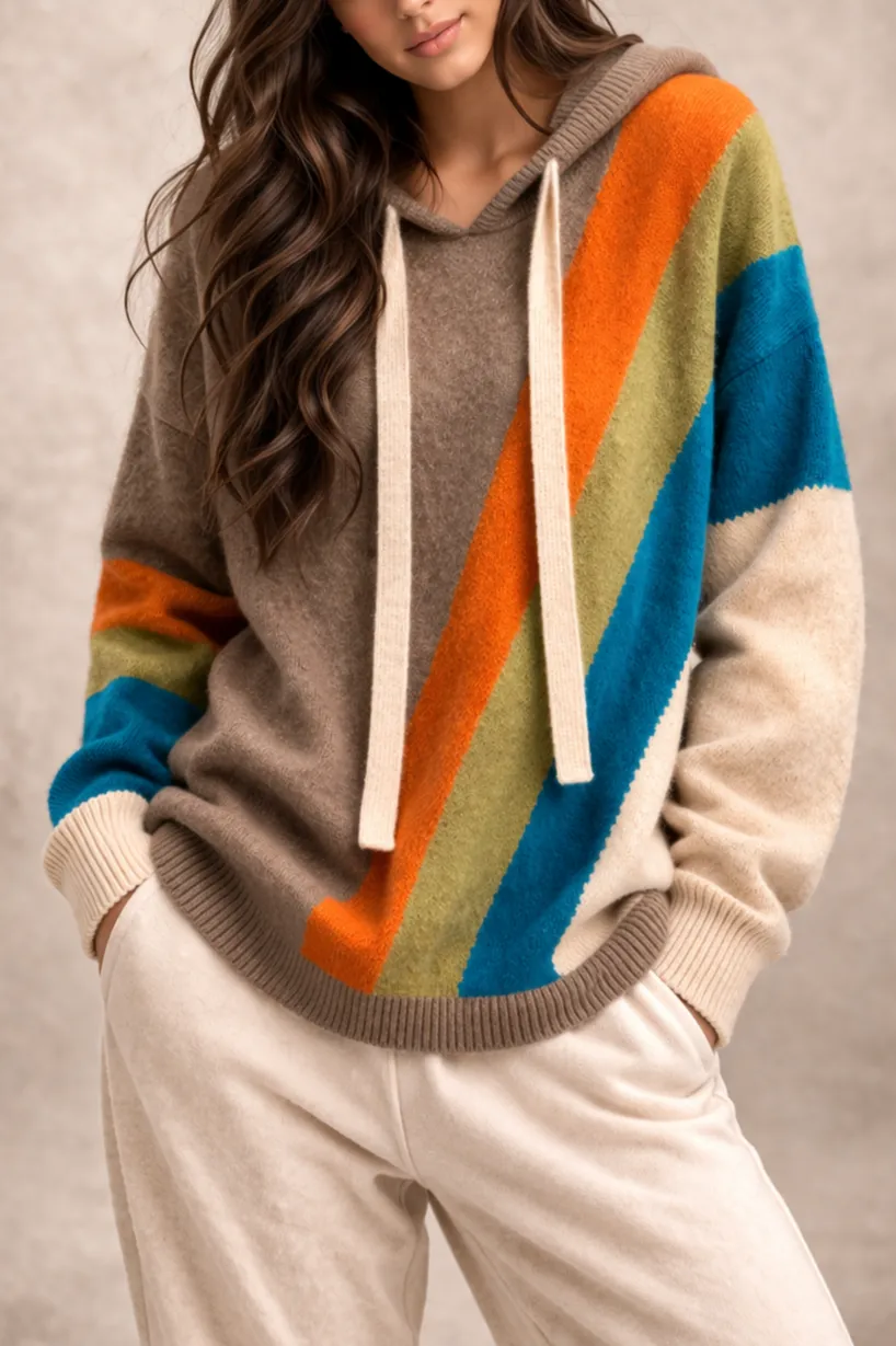 Rainbow Cashmere Knit Hoodie