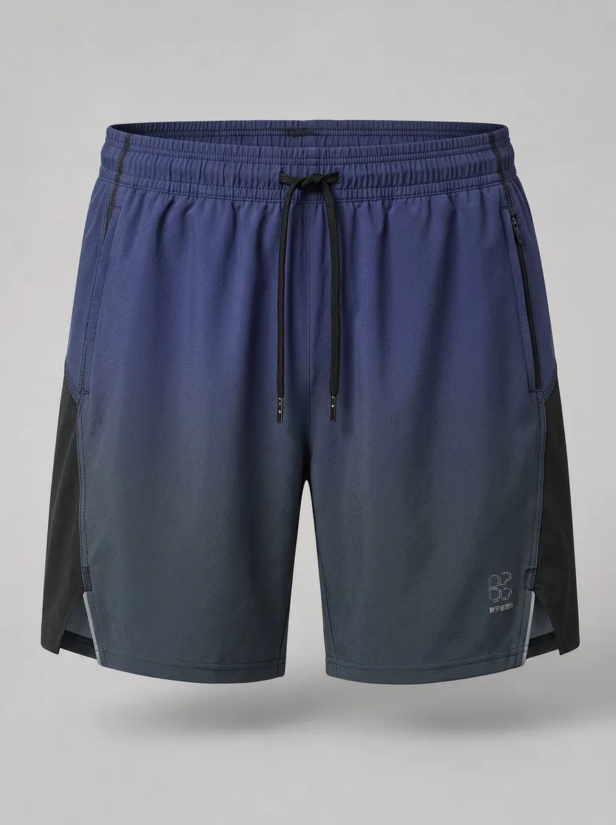 Men's Athletic Gradient Color Zipper Pocket Printed Shorts