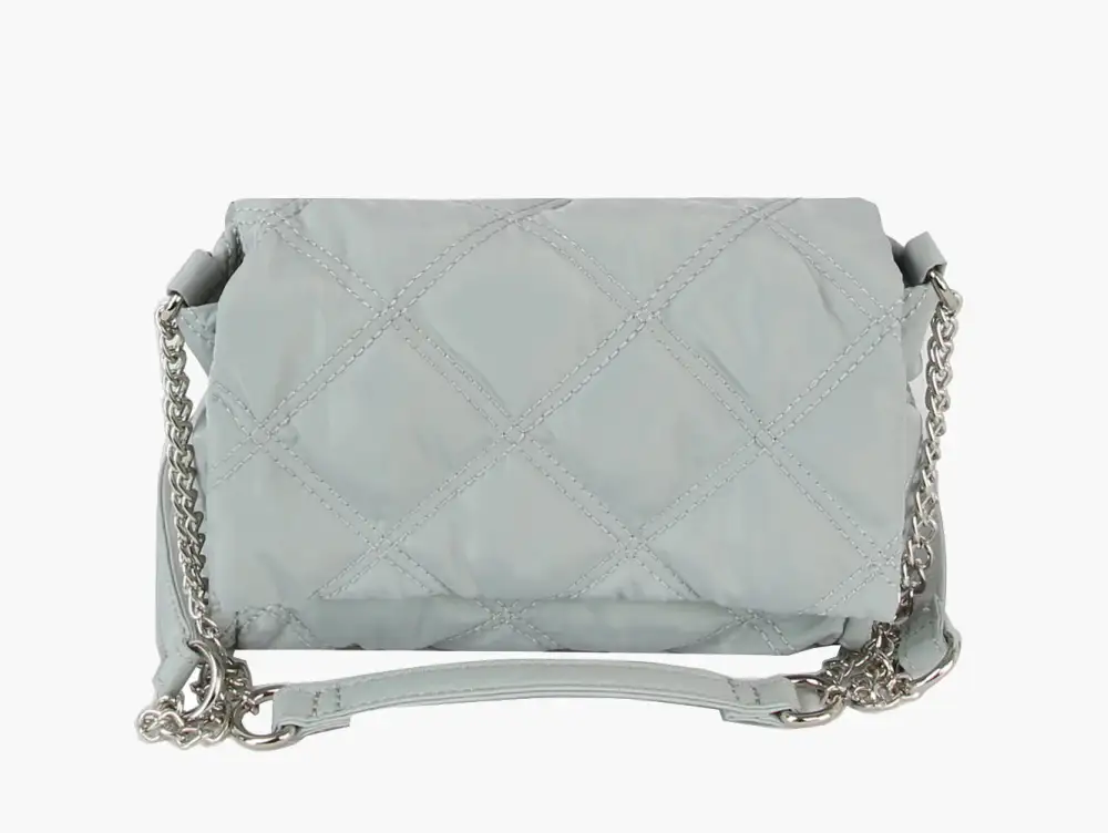 Quilted Chain Accent Flap Front Nylon Shoulder Bag