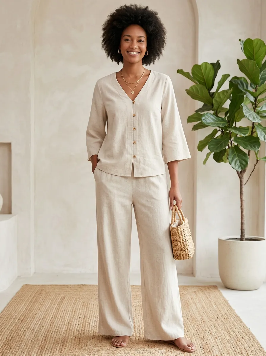 Short-Sleeve Three-Quarter-Sleeve Women's V-Neck Casual Lounge Set