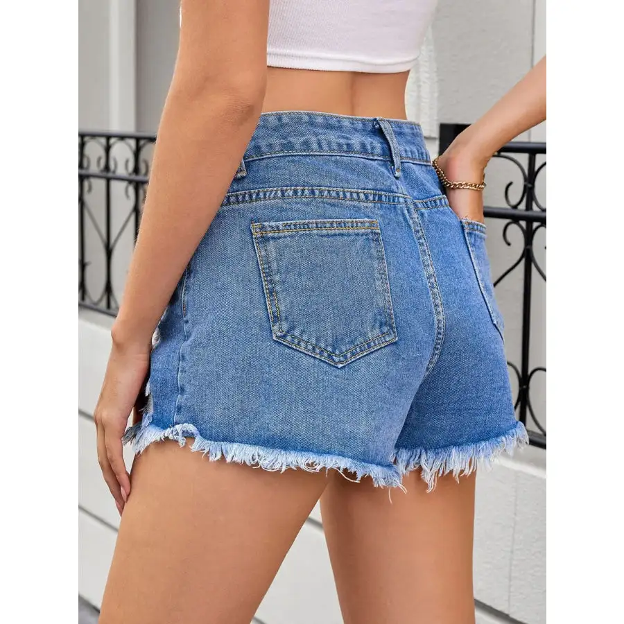 Chic Distressed Raw Hem Denim Shorts