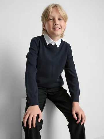 7-15yrs | 2pk Unisex Cotton Rich V-Neck School Jumpers