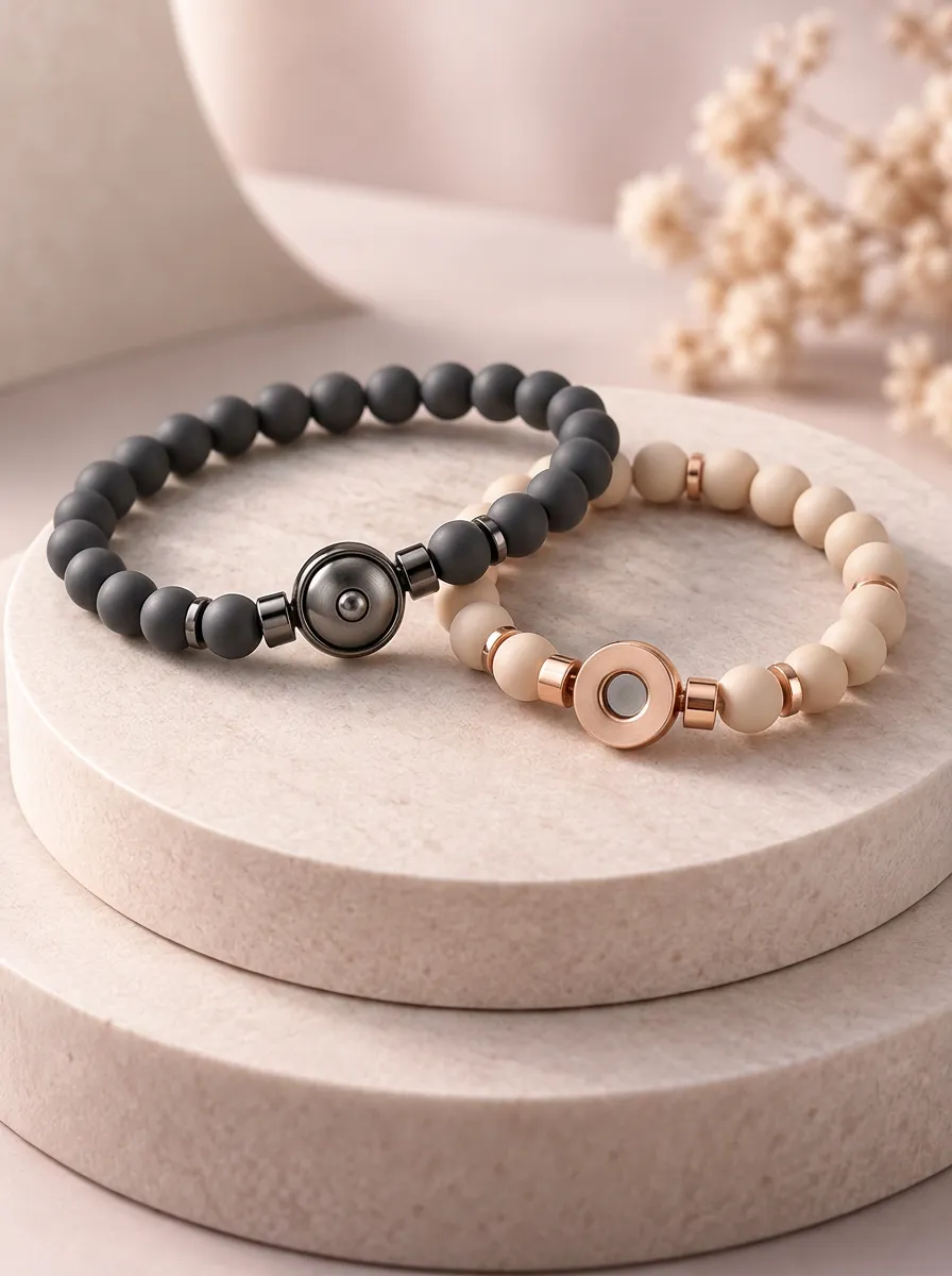 Couples Bead Beaded Magnetic Touch Minimal Bracelet Set