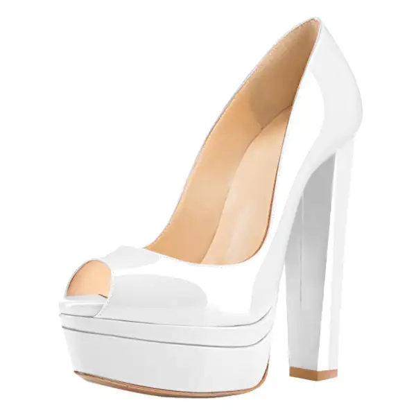 Peep Toe Platform Chunky Heel Pumps