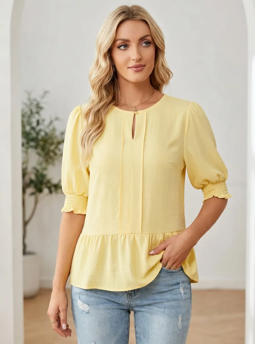 Puff Sleeve Peplum Blouse