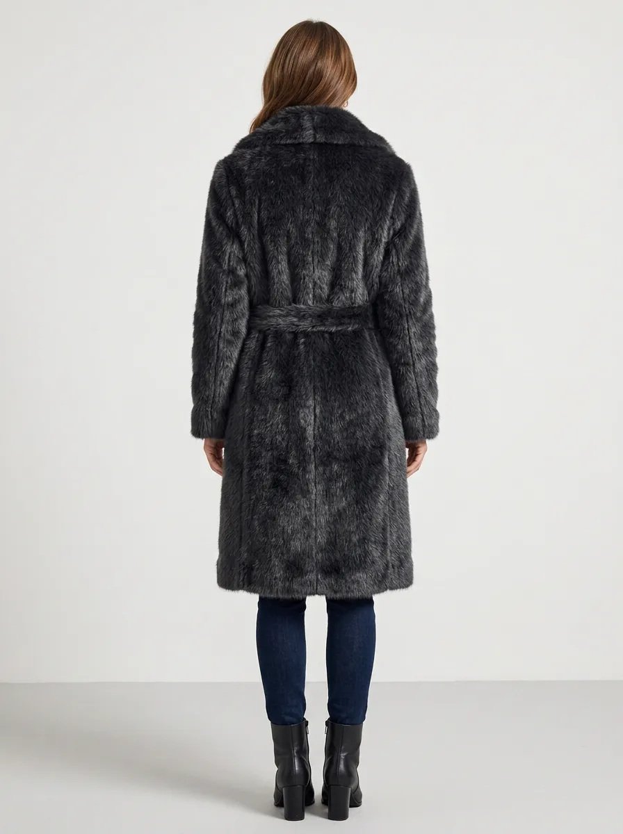 Streamlined Belted Faux Fur Coat