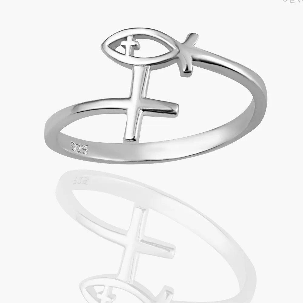 Dainty Cross Ichthys Statement Ring