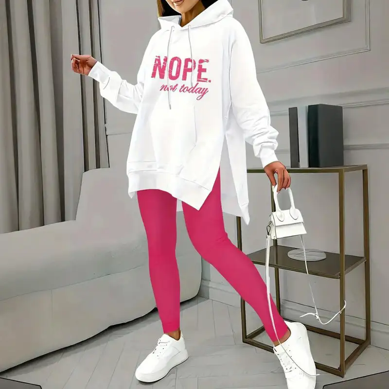 Drawstring Hooded Stretch Women's Matching Set