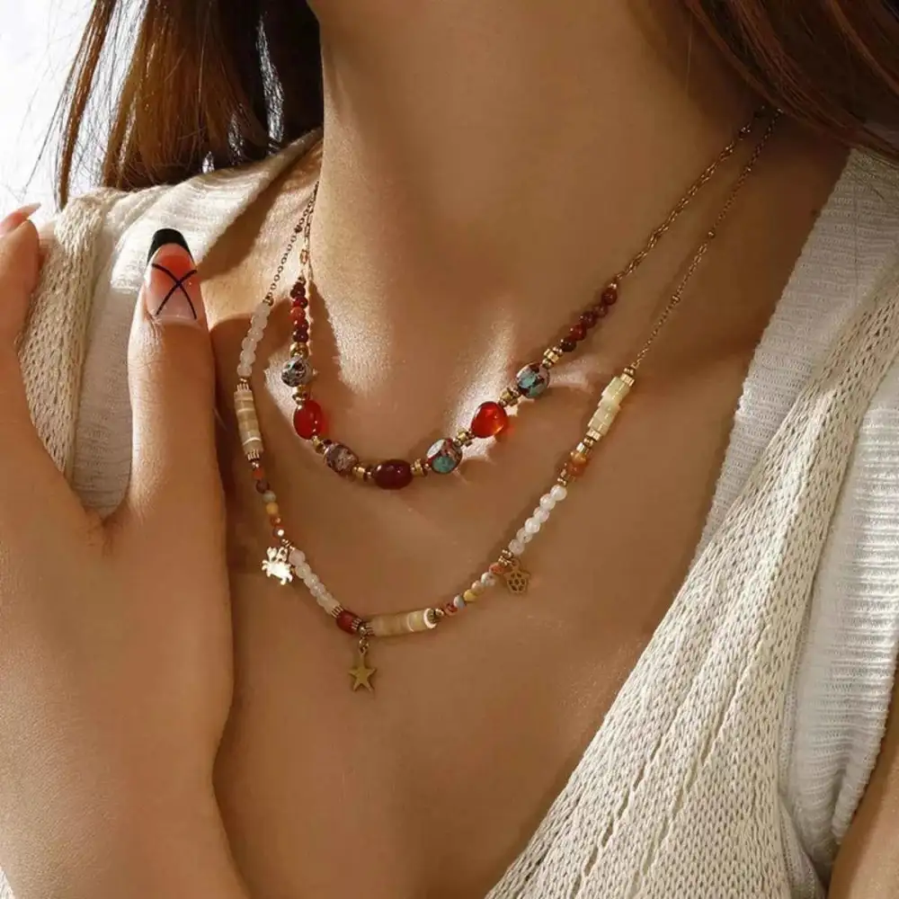 Two Piece 18K Gold Plated Bead Necklace