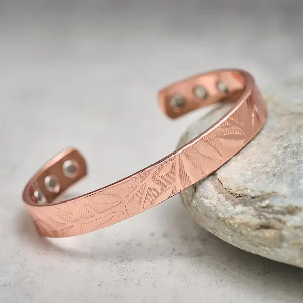 Flower Pattern Copper Bangle Bracelet